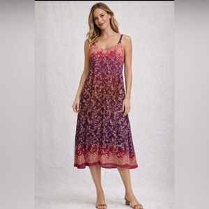 Pink and Purple Sleeveless Scoop Neck Midi Sundress Large